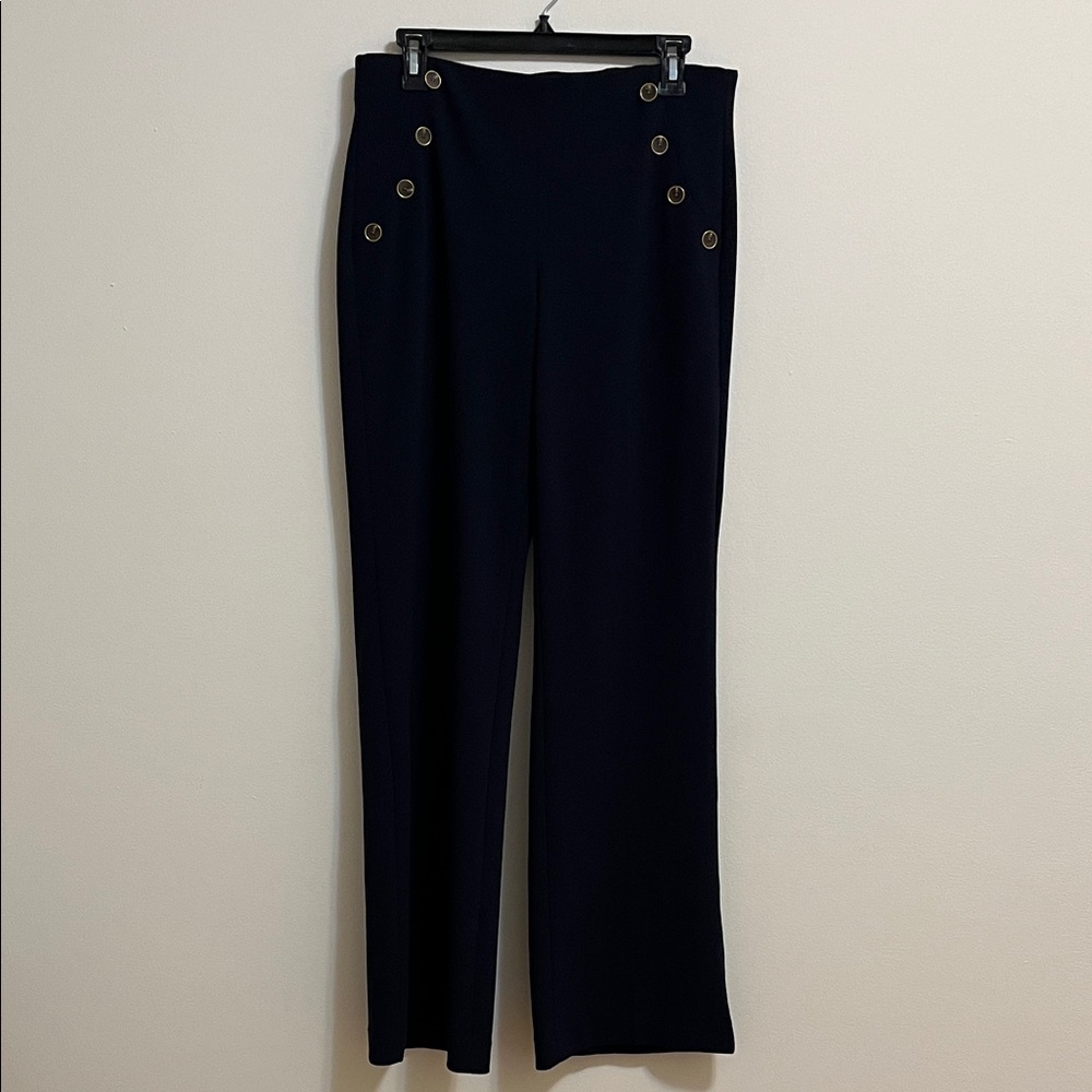 Express Dark Navy Wide Leg High Rise Pants Trousers Pull On Knit Stretch Medium